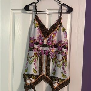 Brown and Pink Asymmetrical Graphic Camisole